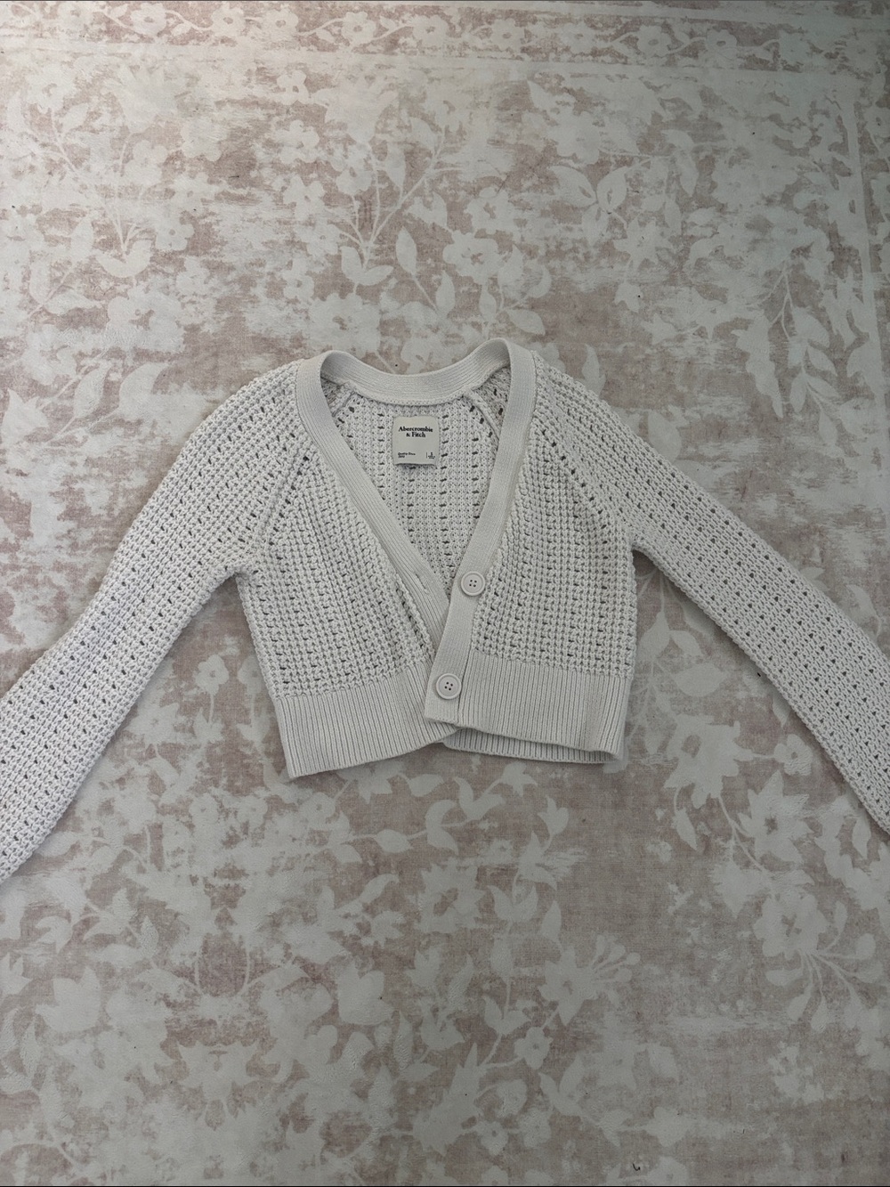 Abercrombie & Fitch White Cropped Open-Knit Button Cardigan